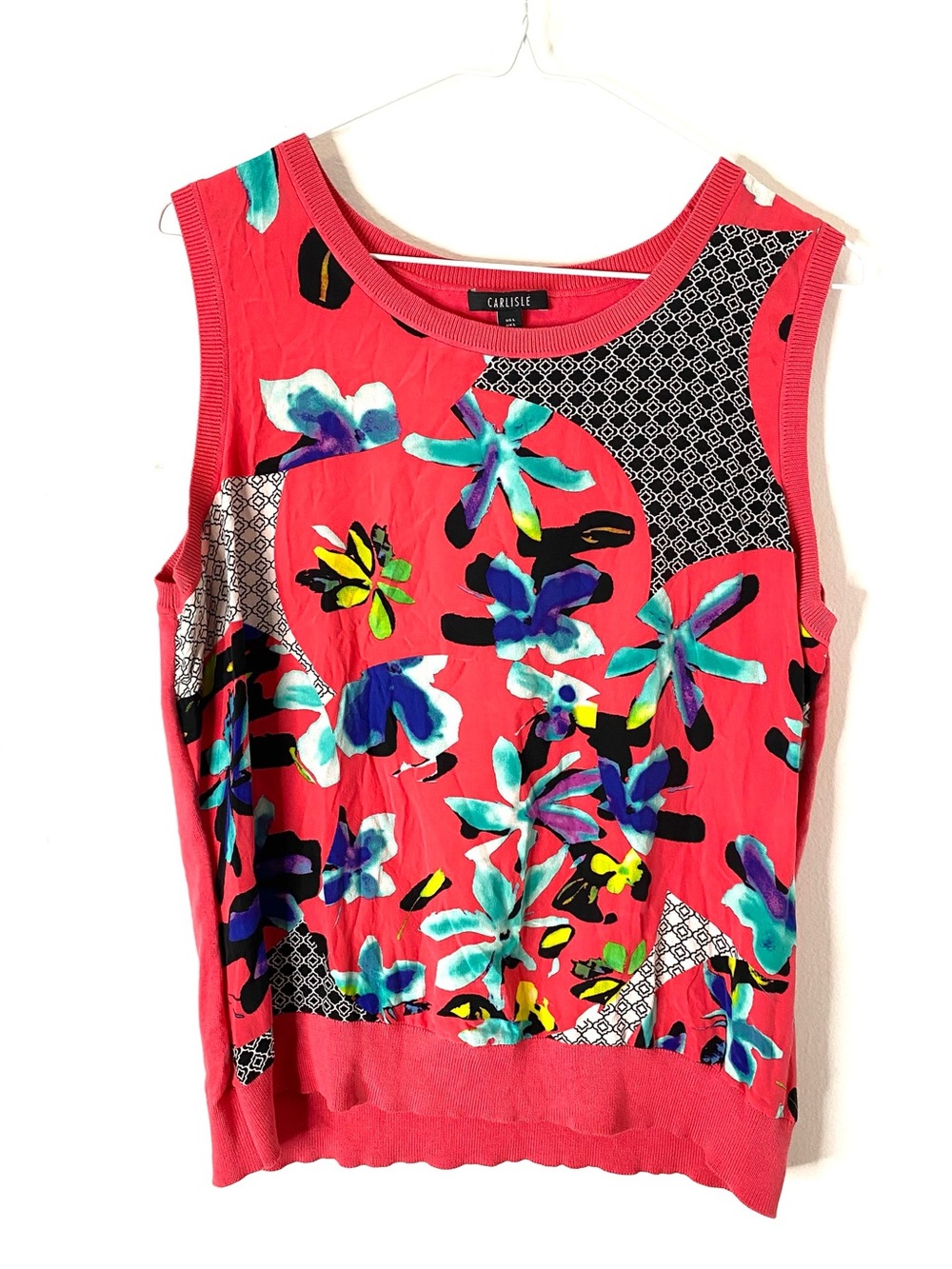 Carlisle 100% Silk Floral Mixed Print Sleeveless Tank Top Knit Trim